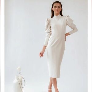 Ivory Puff sleeve Midi dress